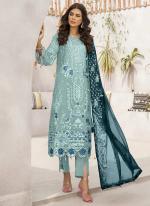 Georgette Sky Blue Party Wear Embroidery Work Pakistani Suit